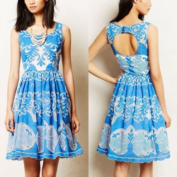 Plenty by Tracy Reese Azure Lace Fit & Flare Dress in Blue - Picture 1 of 16
